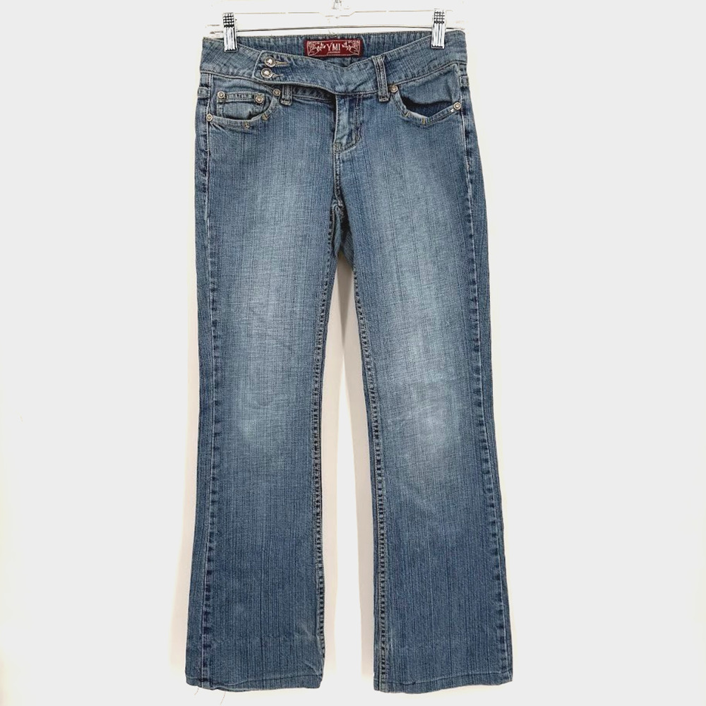 YMI Premium Jeans Juniors 5 Y2K Low Rise Bootcut Rhinestone Flap Pocket 26x29